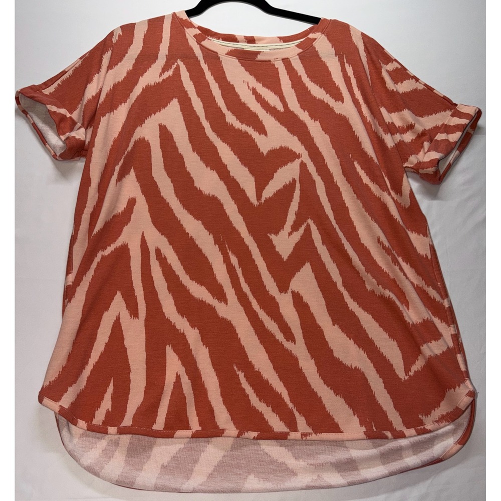 Wonderly Studio Top Womens Large Rust Pink Zebra Print Short Sleeve